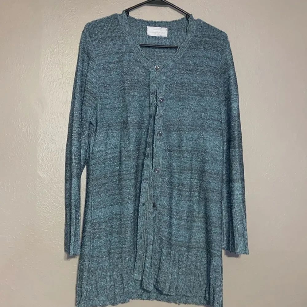 Ladies Brenda French for French Rags Turquoise and gray Cardigan size Large